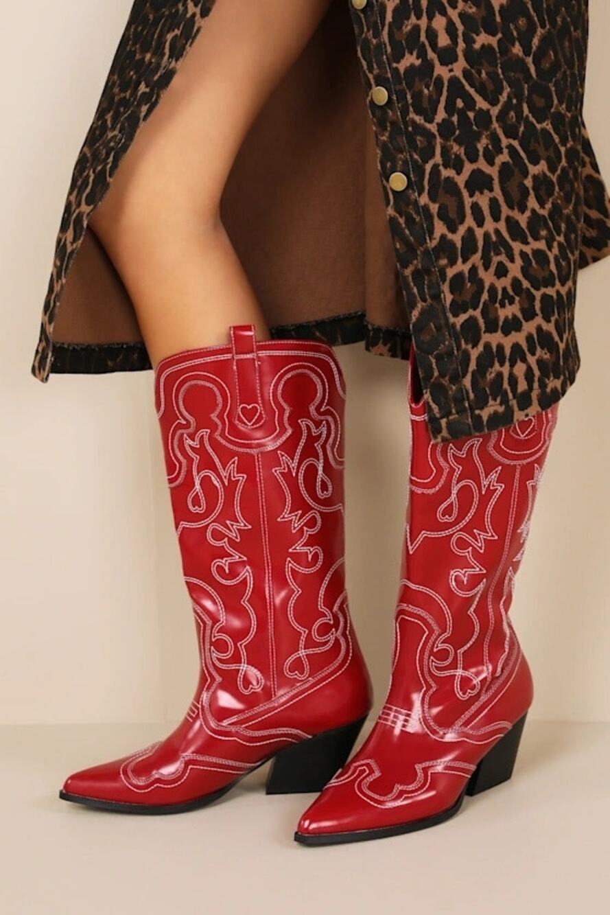 NWOT Billini Zaine Garnet Shine Mid-Calf Western Boots Red Size 5